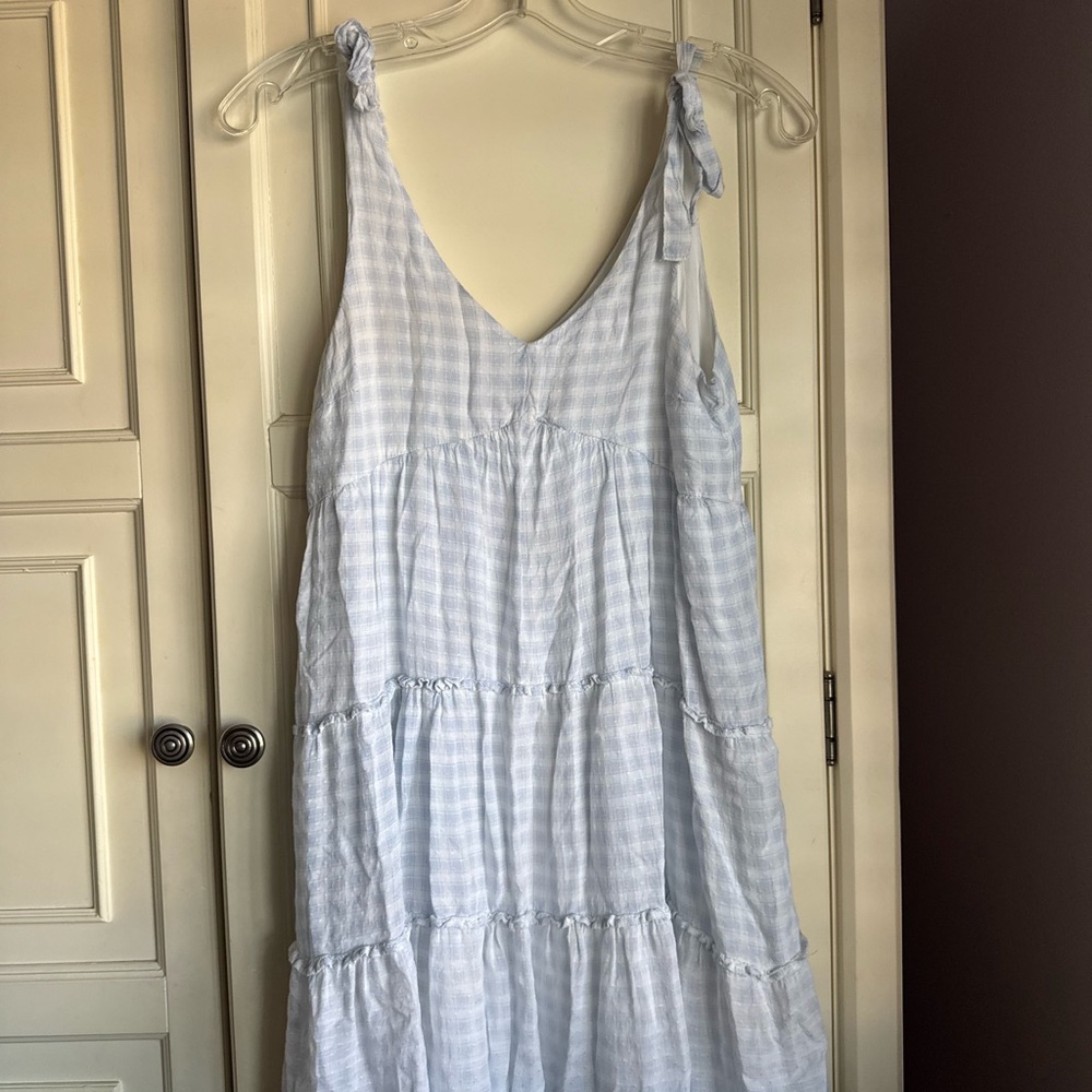 Hollister Light Blue Gingham Tie-Strap Sundress